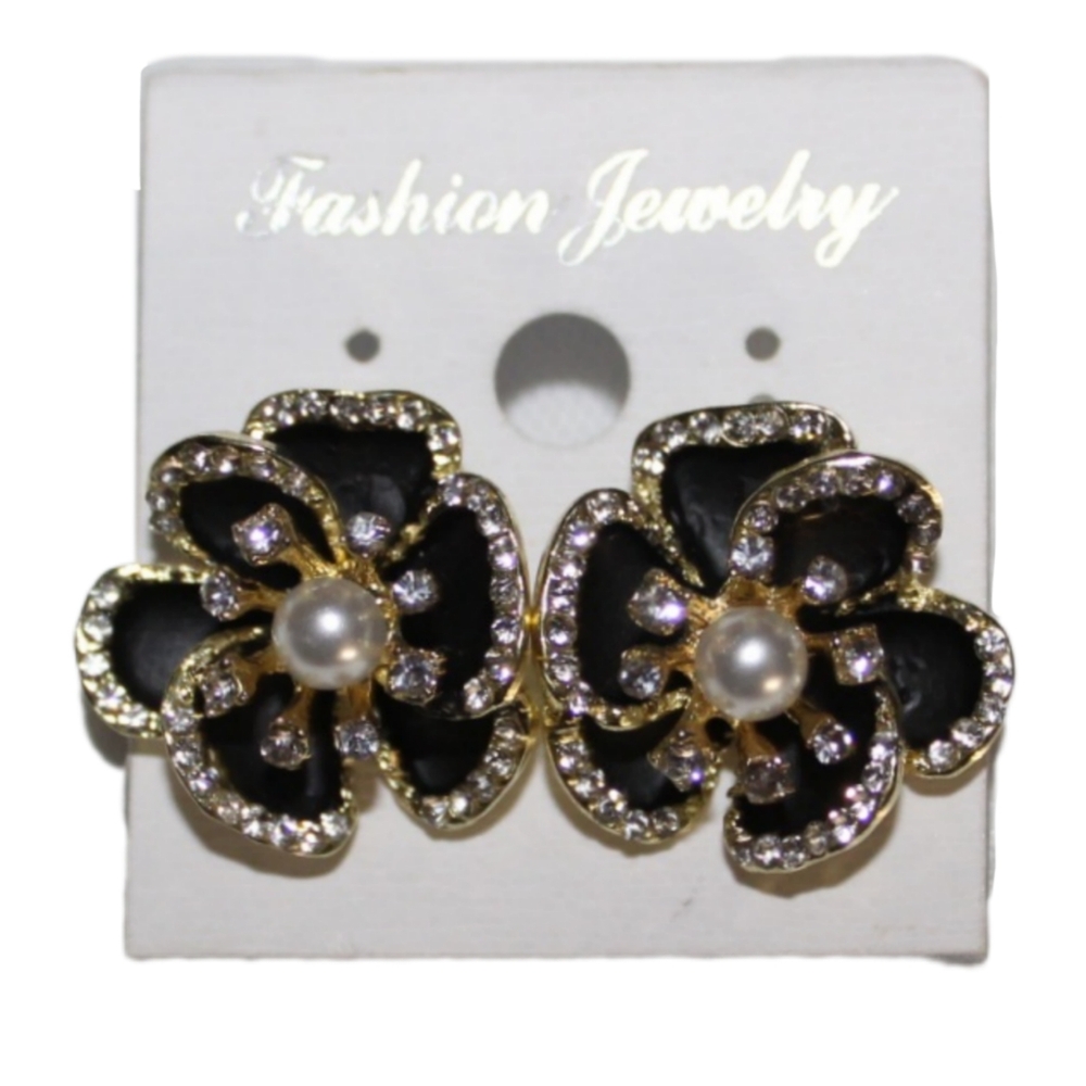 Rhinestone Flower Pearl Earrings - Picture 16 of 16